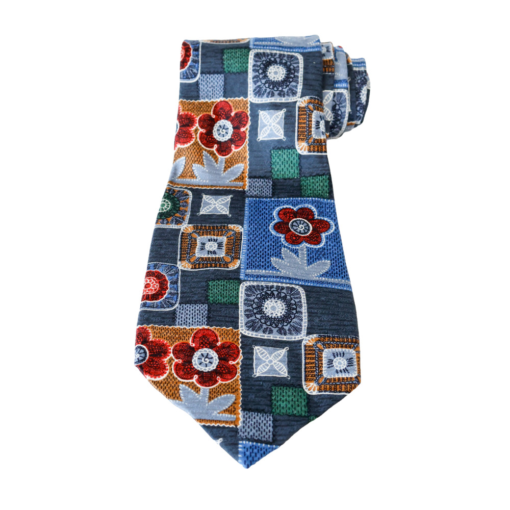 VTG Luca Bassi Italy Silk Floral Patchwork Tie Wedding Boho Boho Grandpa Retro